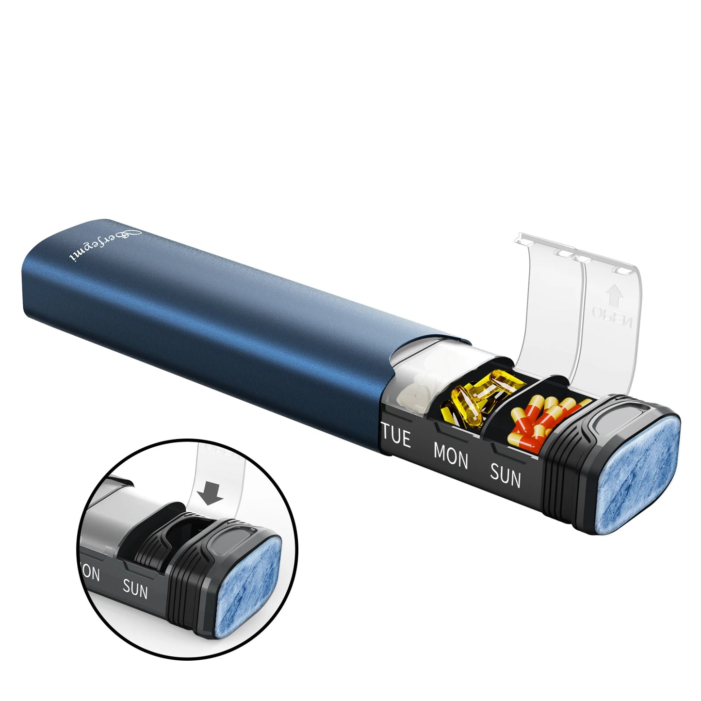 Serfeymi 7-Day Metal Pill Organizer – Weekly Travel Pill Case