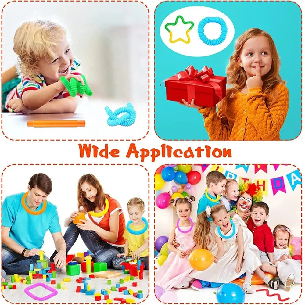 Pop Tubes Sensory Fidget Toy – 8-Pack Stretchable Tubes