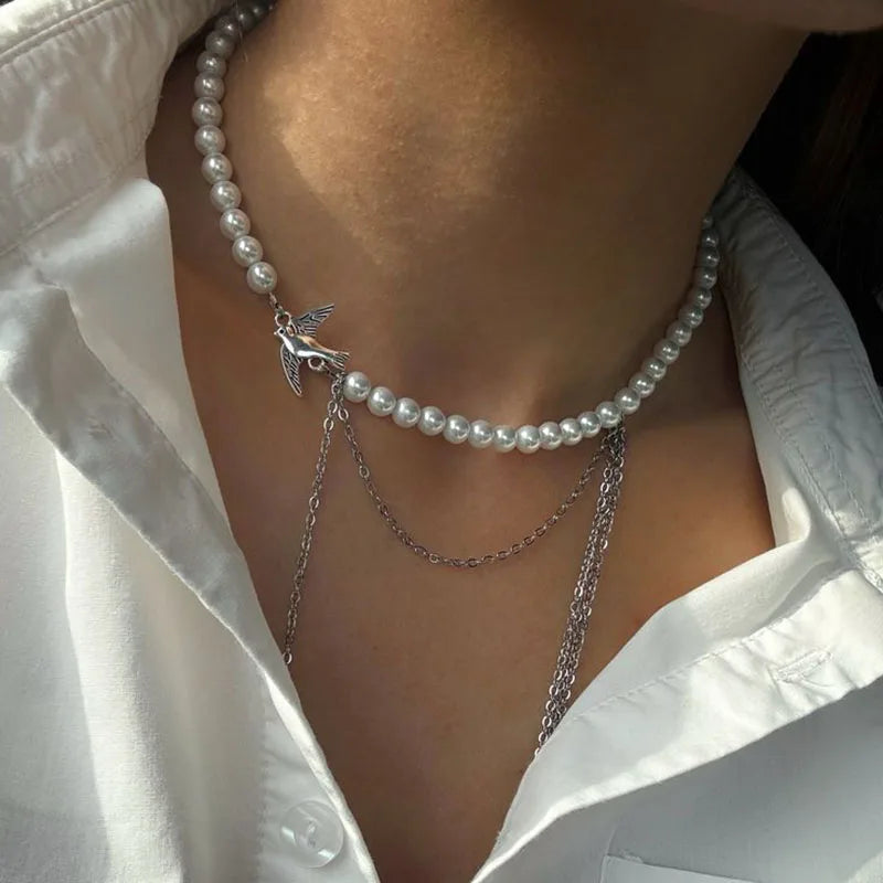 Multilayer Tassel Chain Necklace – Blue Stone Vintage Choker