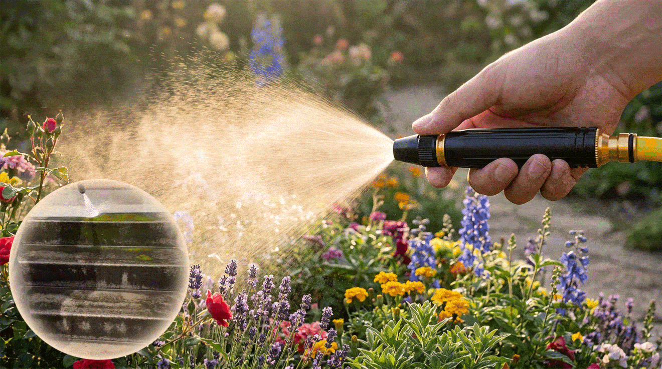 Adjustable hose nozzle in use