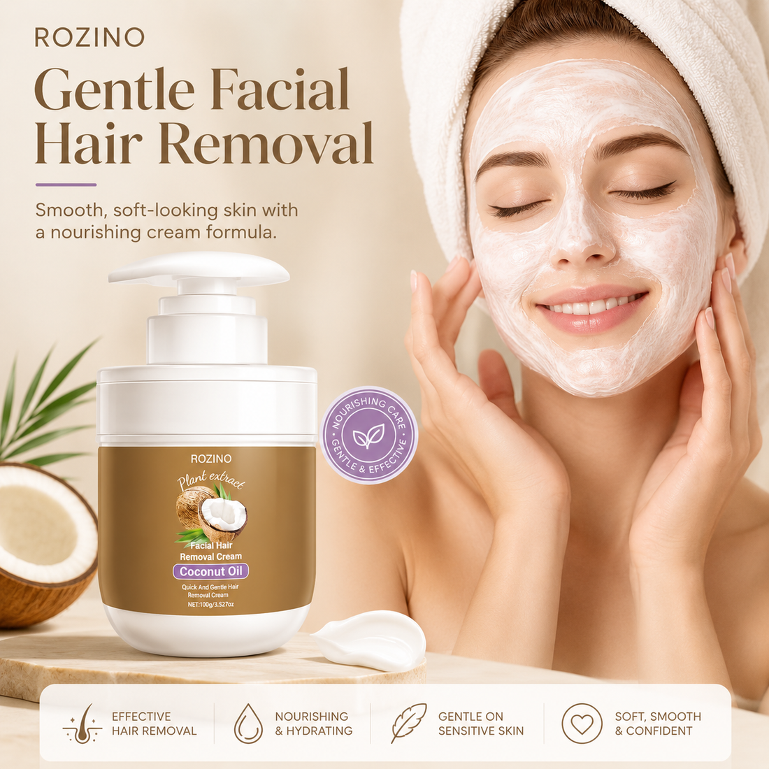 Coconut oil facial hair removal cream
