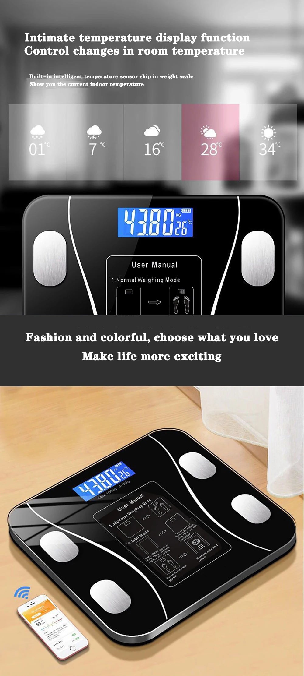 Smart Bluetooth Body Fat Scale – Digital Bathroom Scale with App