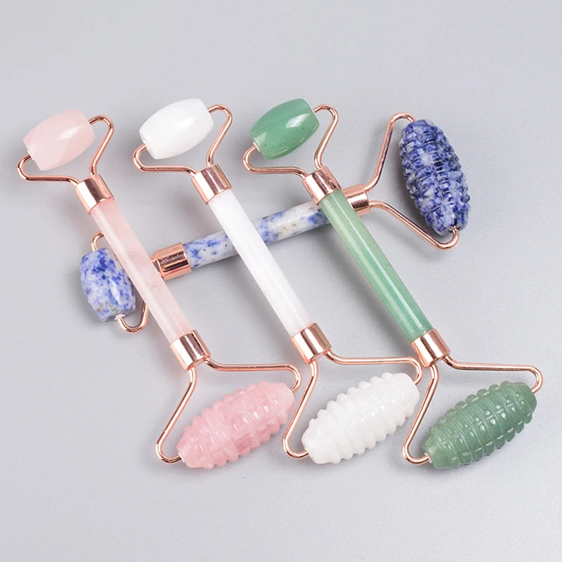 Rose Gold Jade Face Roller & Gua Sha Set – Sawtooth Massage Tool