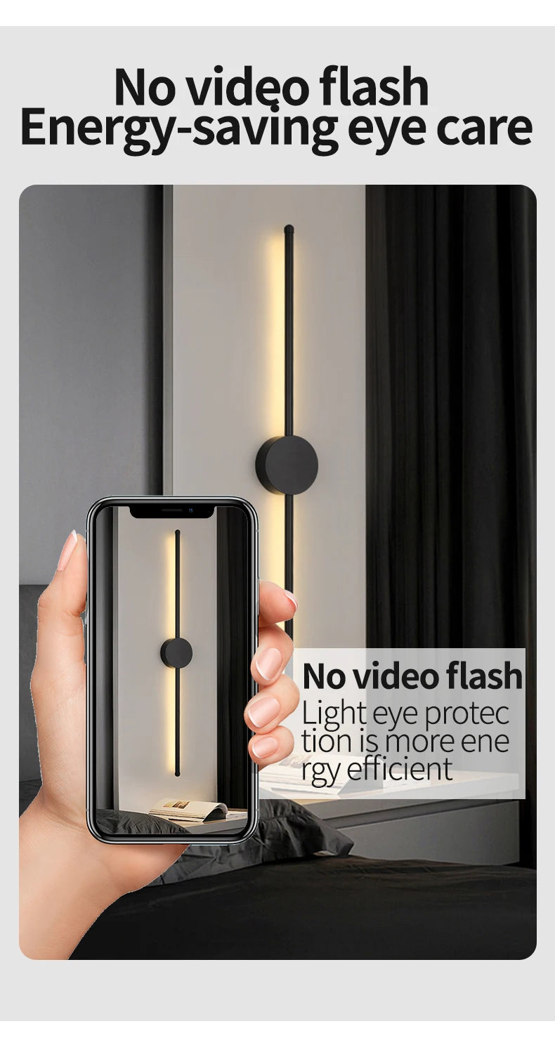 Modern LED Wall Lamp – Long Black I-Shape Bedroom Light