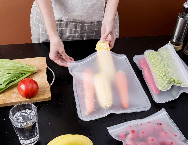 Silicone Food Storage Bags – Reusable Ziplock Leak-Proof Freezer Set