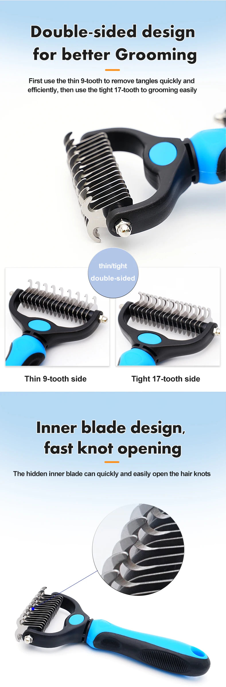 Pet Dematting Comb – Stainless Steel Detangling Brush for Dogs & Cats