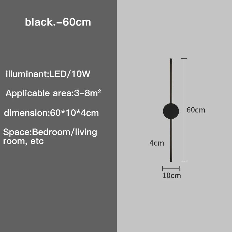 Modern LED Wall Lamp – Long Black I-Shape Bedroom Light