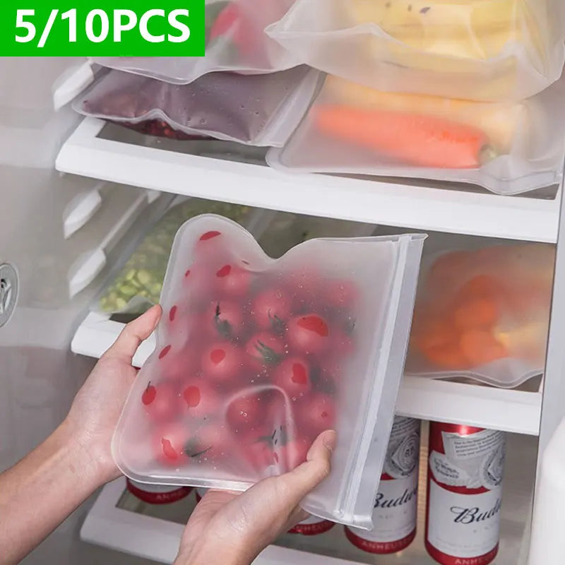 Silicone Food Storage Bags – Reusable Ziplock Leak-Proof Freezer Set