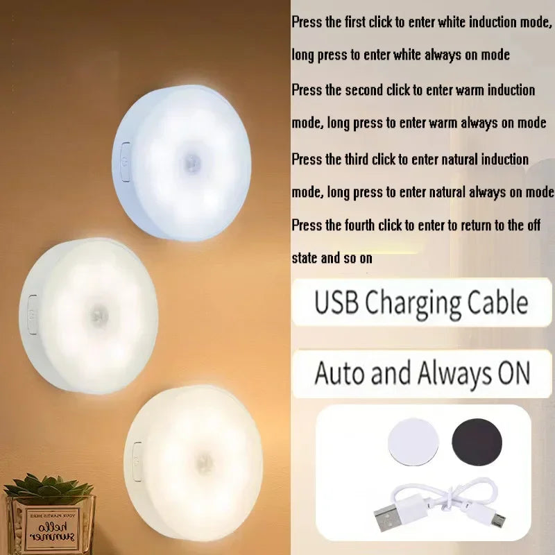 Motion Sensor LED Night Light – USB Rechargeable 3-Color Pack
