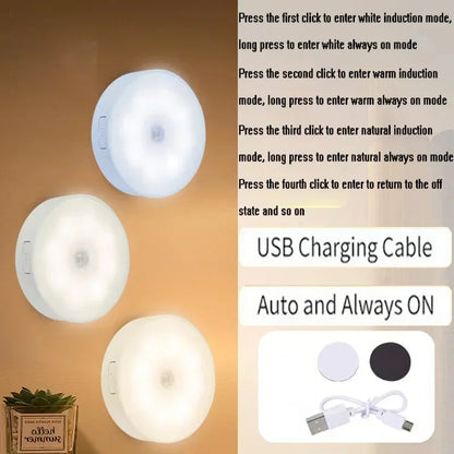 Motion Sensor LED Night Light – USB Rechargeable 3-Color Pack