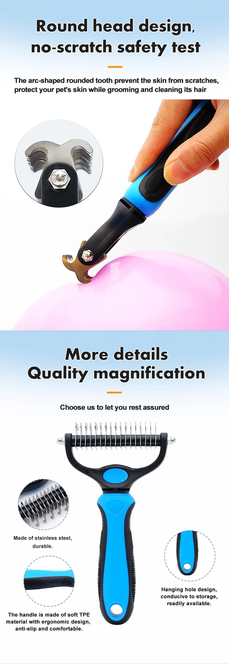 Pet Dematting Comb – Stainless Steel Detangling Brush for Dogs & Cats