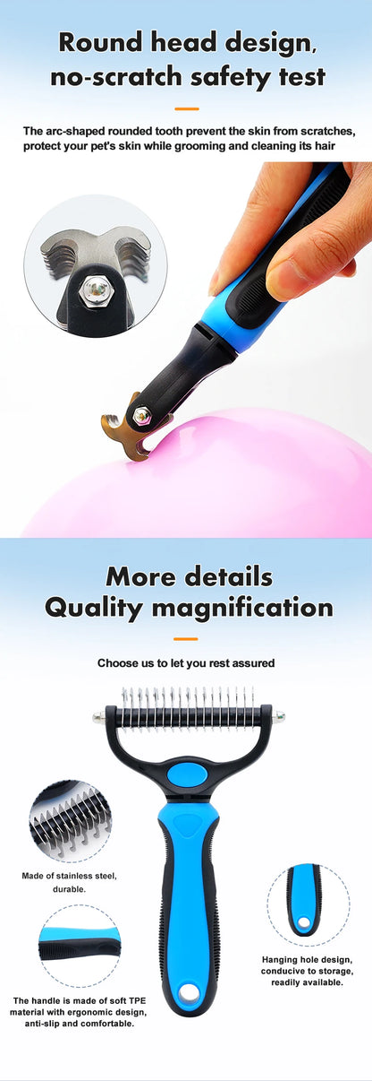 Pet Dematting Comb – Stainless Steel Detangling Brush for Dogs & Cats