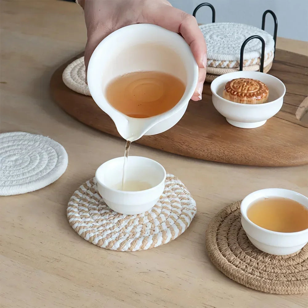 Cotton Absorbent Drink Coasters – Minimalist Set of 4 or 8