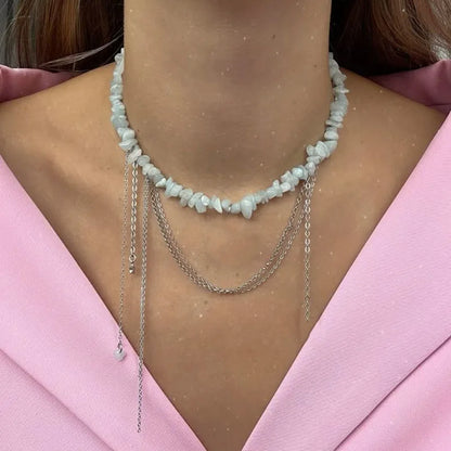 Multilayer Tassel Chain Necklace – Blue Stone Vintage Choker