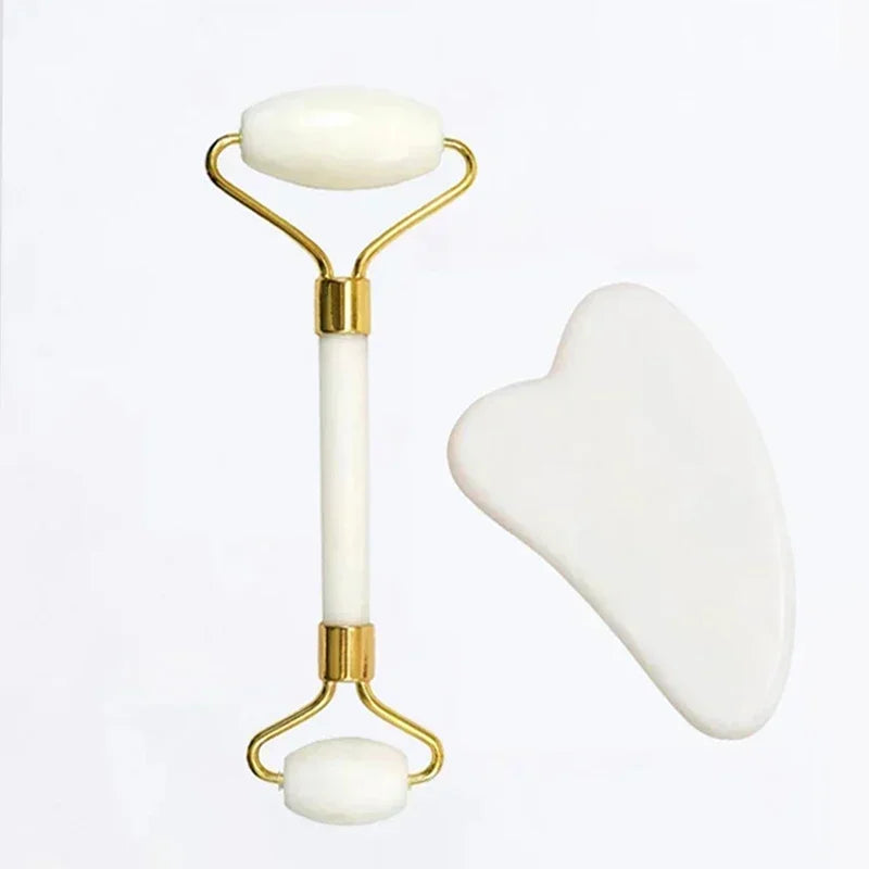 Natural Jade Face Roller & Gua Sha Set – Stone Massage Tool