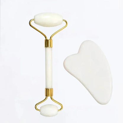 Natural Jade Face Roller & Gua Sha Set – Stone Massage Tool