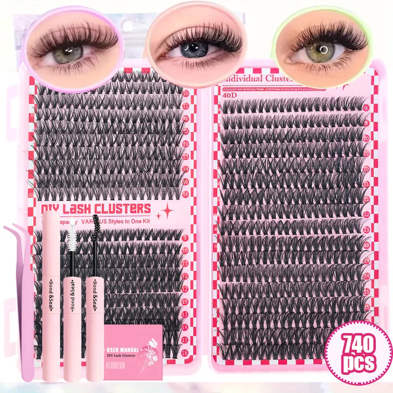 DIY Eyelash Extension Kit – Multi-Length Lashes with Tweezers & Glue