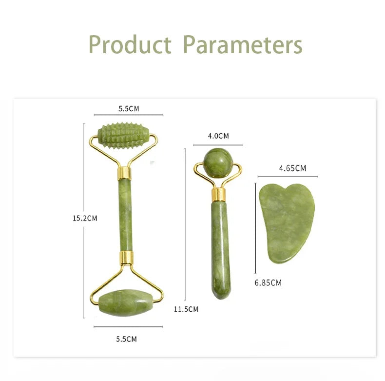 Natural Jade Face Roller & Gua Sha Set – Stone Massage Tool