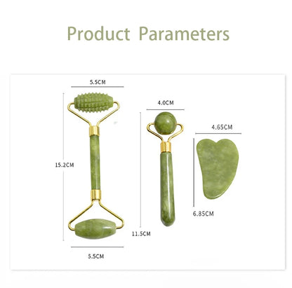 Natural Jade Face Roller & Gua Sha Set – Stone Massage Tool