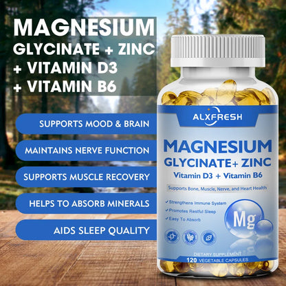 Magnesium Glycinate 500mg Capsules – With Zinc, Vitamin D3 & B6