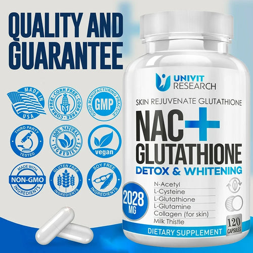 NAC + Glutathione Supplement – Antioxidant Detox, 120 Capsules