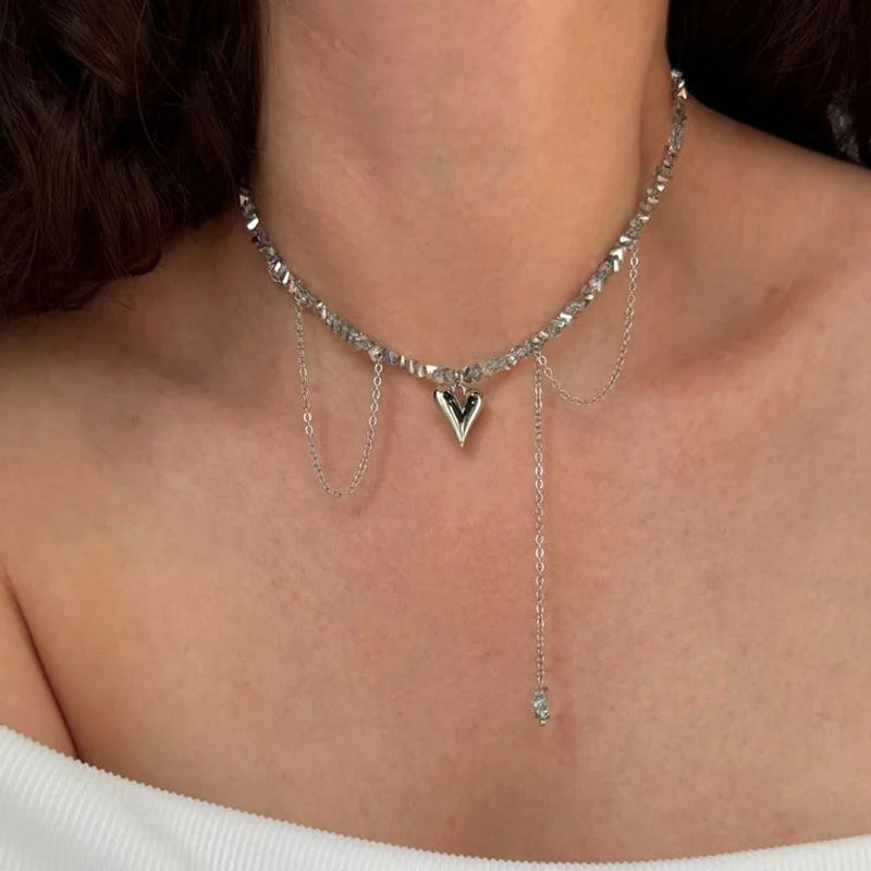 Multilayer Tassel Chain Necklace – Blue Stone Vintage Choker