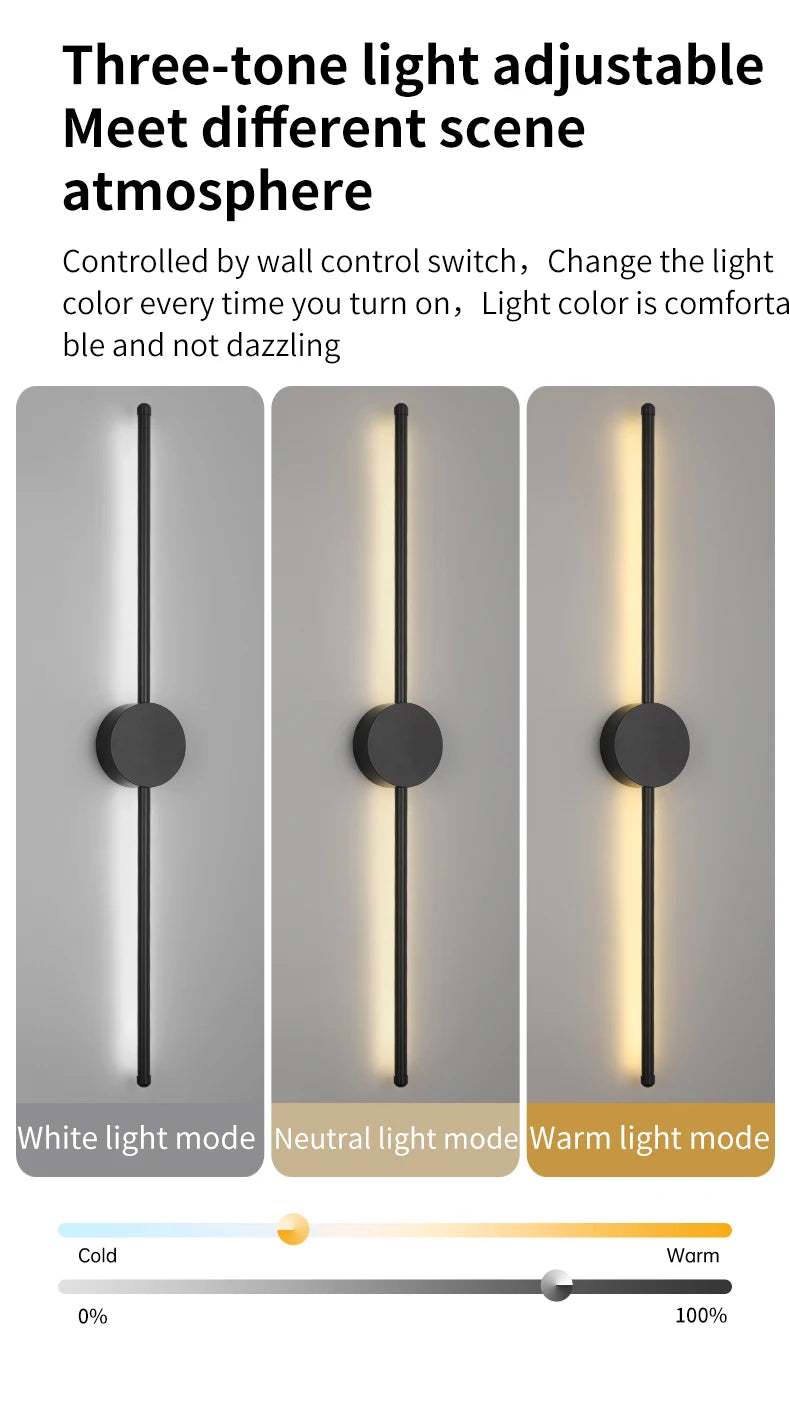 Modern LED Wall Lamp – Long Black I-Shape Bedroom Light