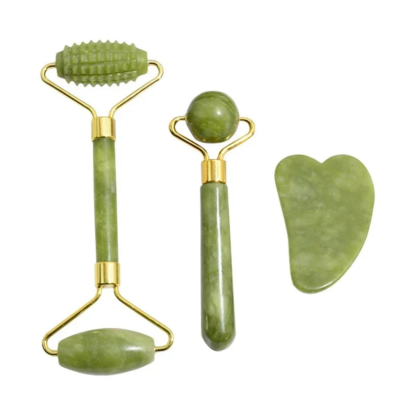 Natural Jade Face Roller & Gua Sha Set – Stone Massage Tool