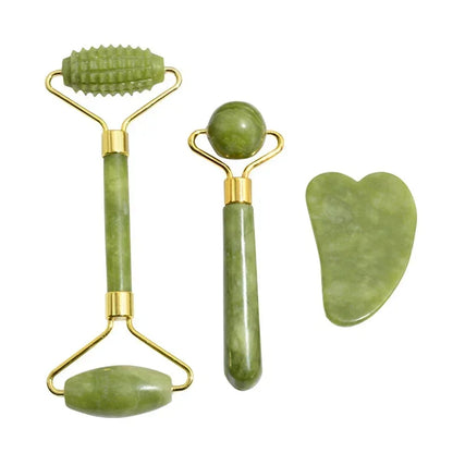 Natural Jade Face Roller & Gua Sha Set – Stone Massage Tool