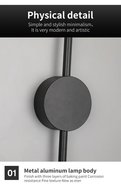 Modern LED Wall Lamp – Long Black I-Shape Bedroom Light