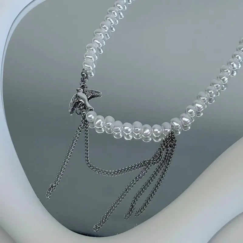 Multilayer Tassel Chain Necklace – Blue Stone Vintage Choker