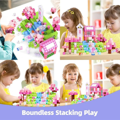 Magnetic Building Blocks Set – Pink Heart & Floral Cubes for Kids