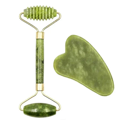 Natural Jade Face Roller & Gua Sha Set – Stone Massage Tool