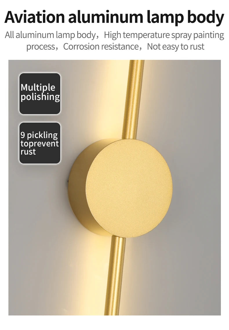 Modern LED Wall Lamp – Long Black I-Shape Bedroom Light