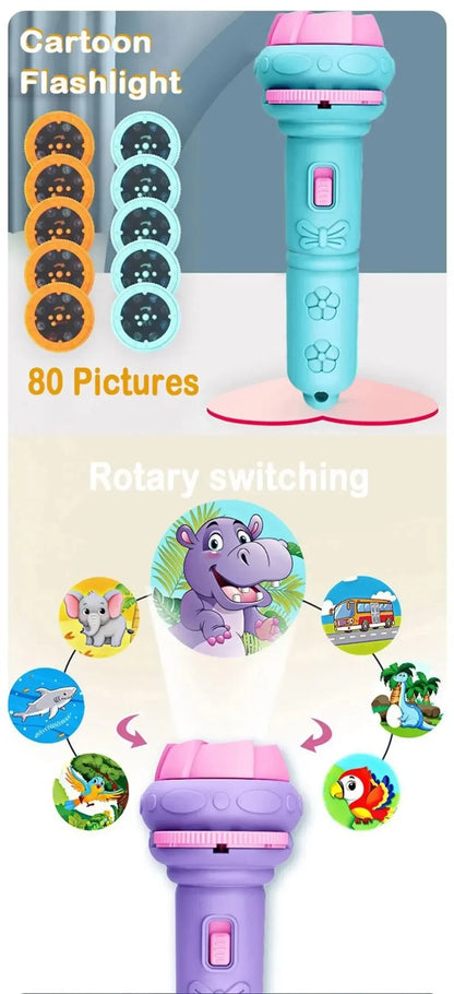 Kids Projector Flashlight – 10 Cards 80 Patterns Bedtime Toy
