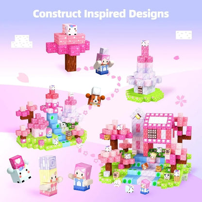Magnetic Building Blocks Set – Pink Heart & Floral Cubes for Kids