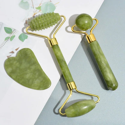 Natural Jade Face Roller & Gua Sha Set – Stone Massage Tool