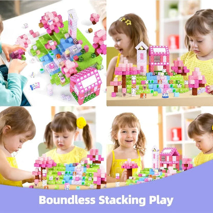 Magnetic Building Blocks Set – Pink Heart & Floral Cubes for Kids