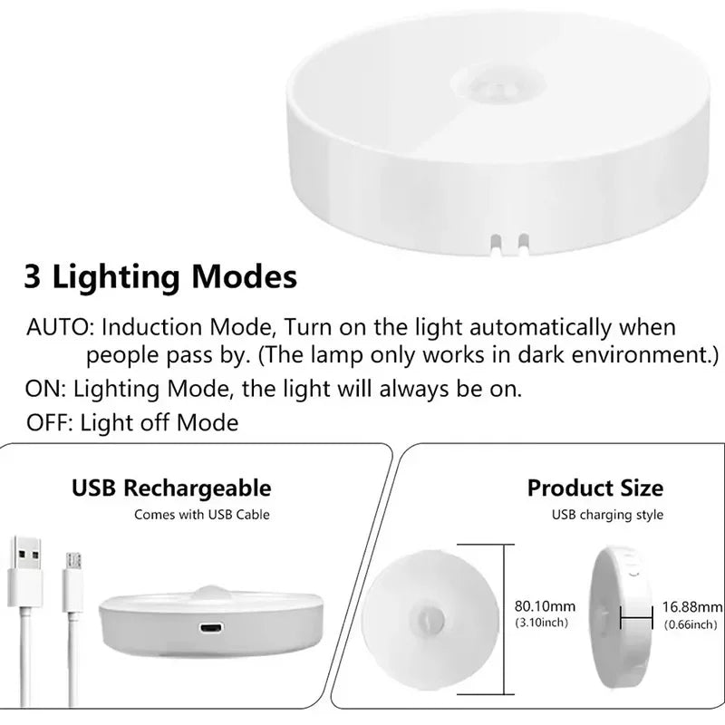 Motion Sensor LED Night Light – USB Rechargeable 3-Color Pack