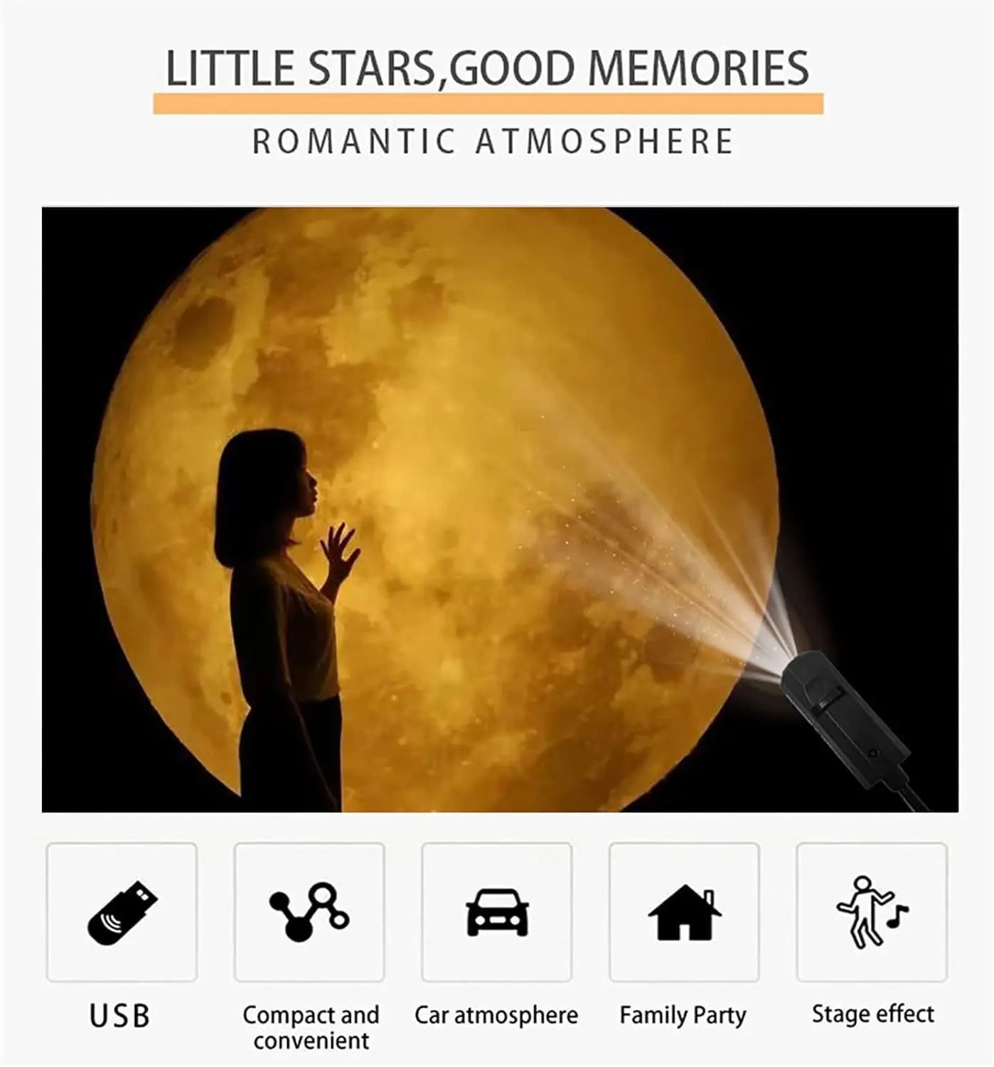 USB Galaxy Projector – Moon & Star Night Light