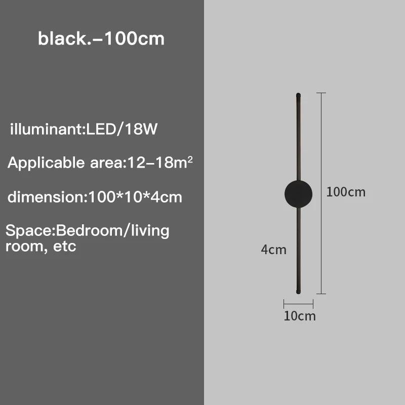 Modern LED Wall Lamp – Long Black I-Shape Bedroom Light