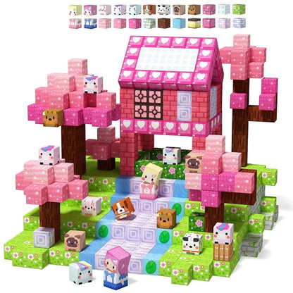 Magnetic Building Blocks Set – Pink Heart & Floral Cubes for Kids
