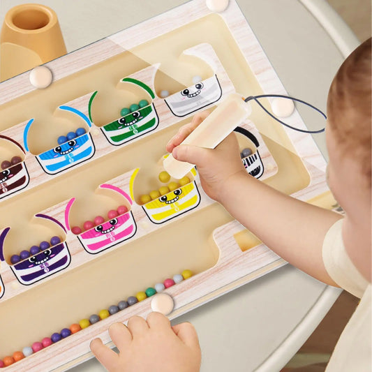 Montessori Magnetic Color & Number Sorting Maze – Wooden Activity Board