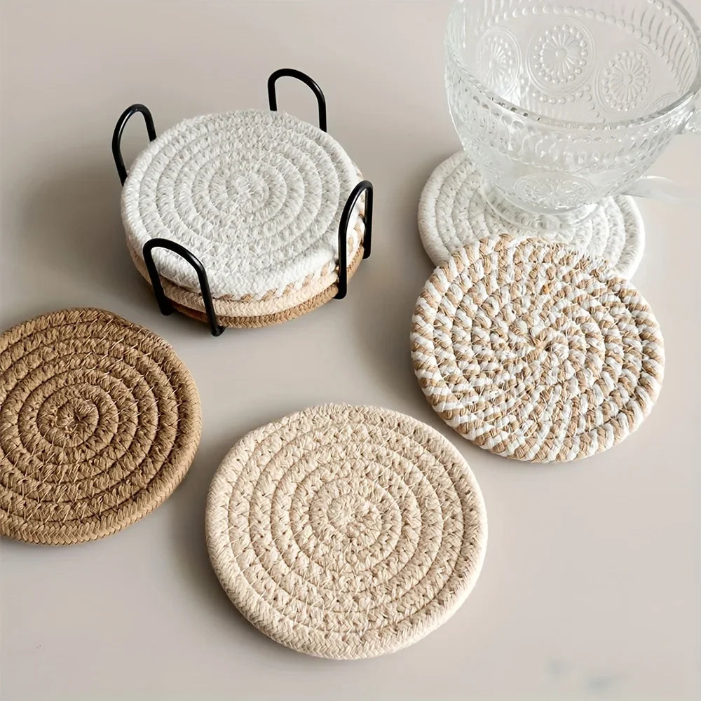 Cotton Absorbent Drink Coasters – Minimalist Set of 4 or 8