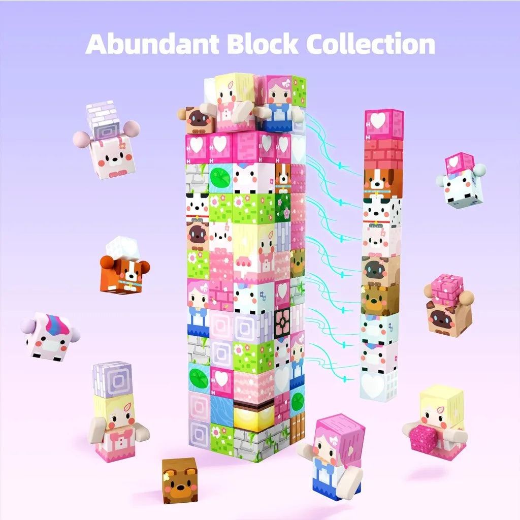 Magnetic Building Blocks Set – Pink Heart & Floral Cubes for Kids