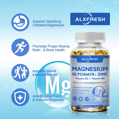 Magnesium Glycinate 500mg Capsules – With Zinc, Vitamin D3 & B6