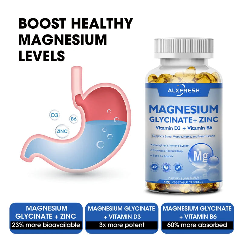 Magnesium Glycinate 500mg Capsules – With Zinc, Vitamin D3 & B6