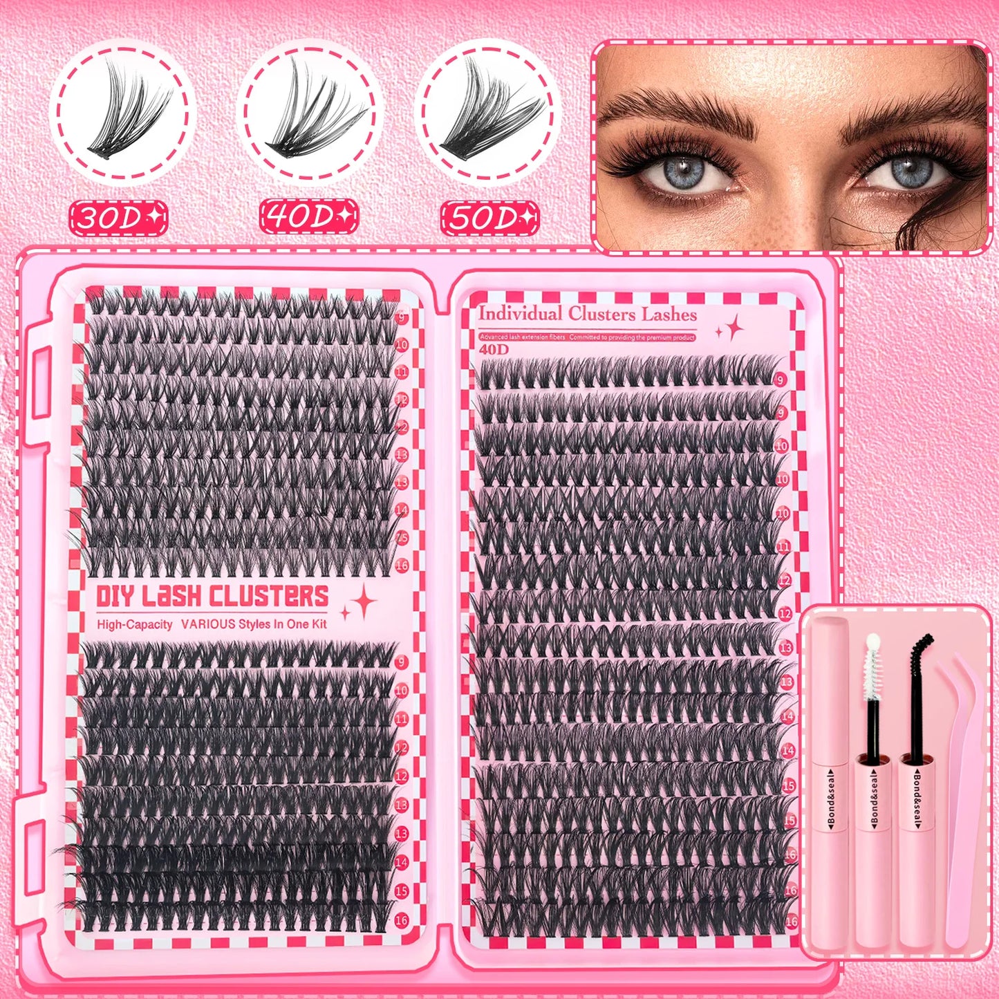 DIY Eyelash Extension Kit – Multi-Length Lashes with Tweezers & Glue