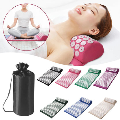 Acupressure Pillow & Mat Set – Neck Back Foot Massage with Bag