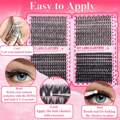 DIY Eyelash Extension Kit – Multi-Length Lashes with Tweezers & Glue